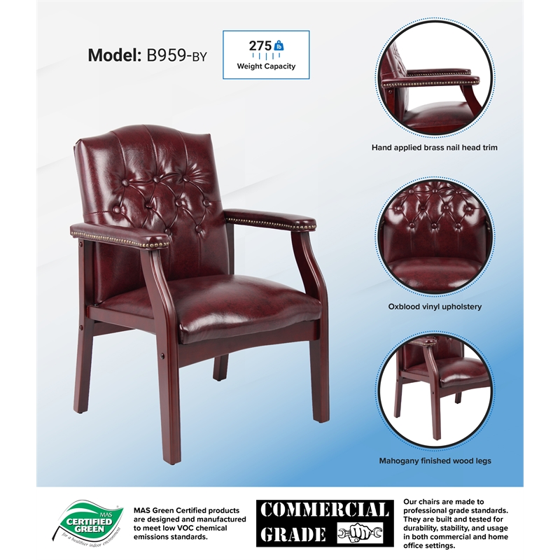 Maklaine Traditional Faux Leather Tufted Guest Chair in Oxblood