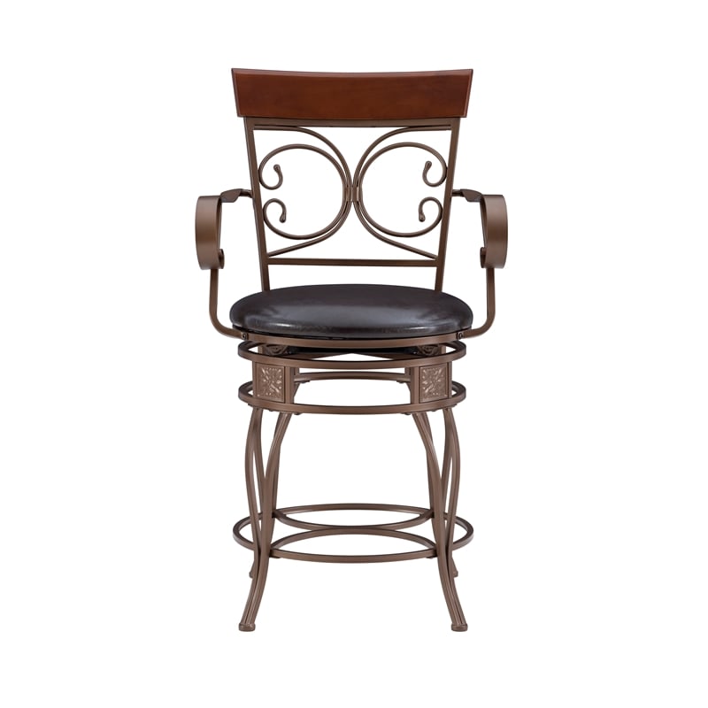 Maklaine Big And Tall Metal Arm Swivel Counter Stool Padded Seat in Bronze