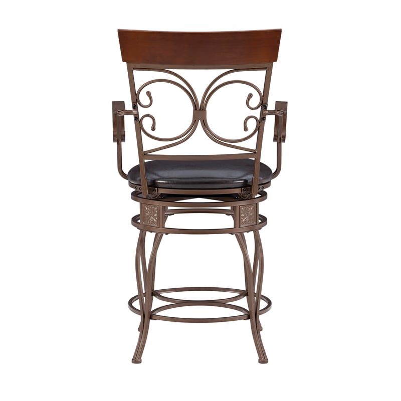 Maklaine Big And Tall Metal Arm Swivel Counter Stool Padded Seat in Bronze