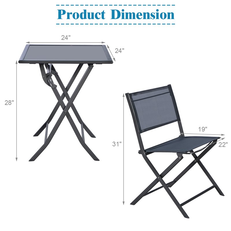 Maklaine 3 Pieces Metal Outdoor Patio Bistro Set for Garden Backyard in Gray