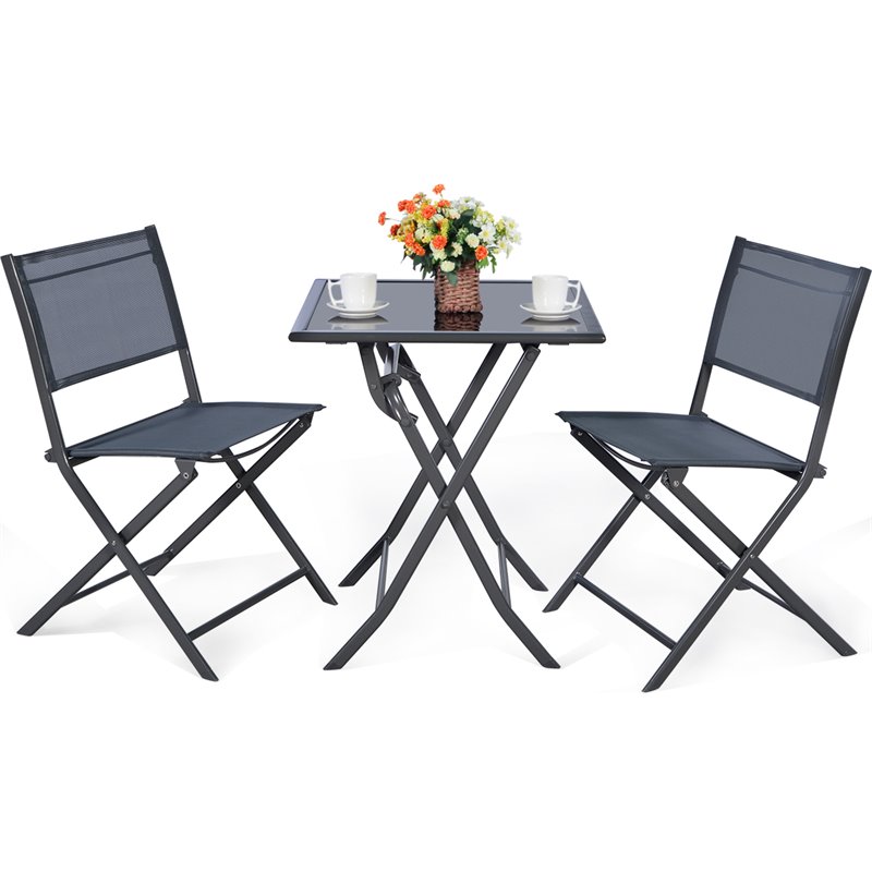 Maklaine 3 Pieces Metal Outdoor Patio Bistro Set for Garden Backyard in Gray