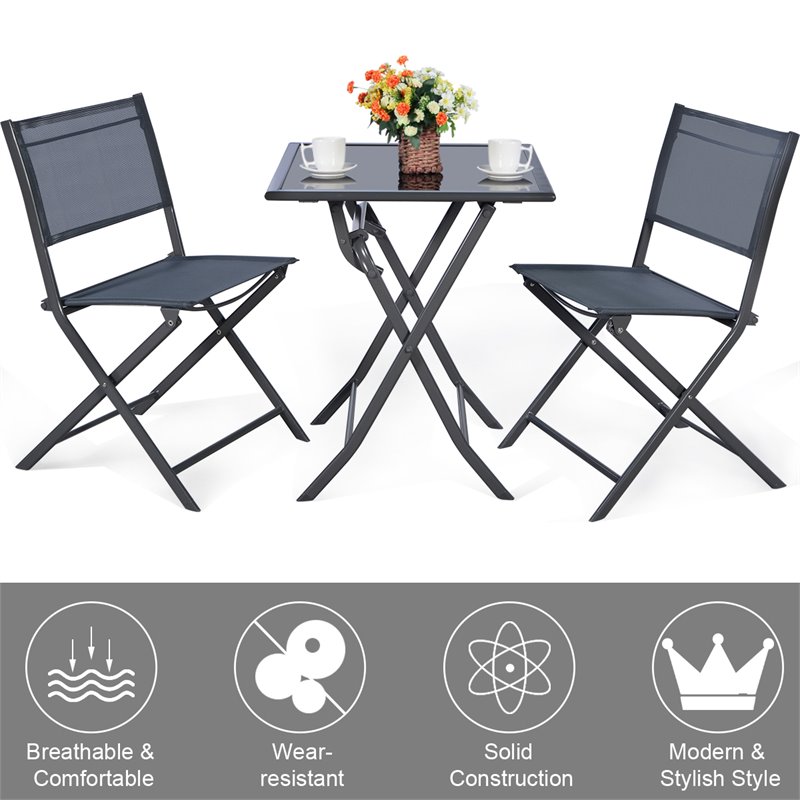 Maklaine 3 Pieces Metal Outdoor Patio Bistro Set for Garden Backyard in Gray