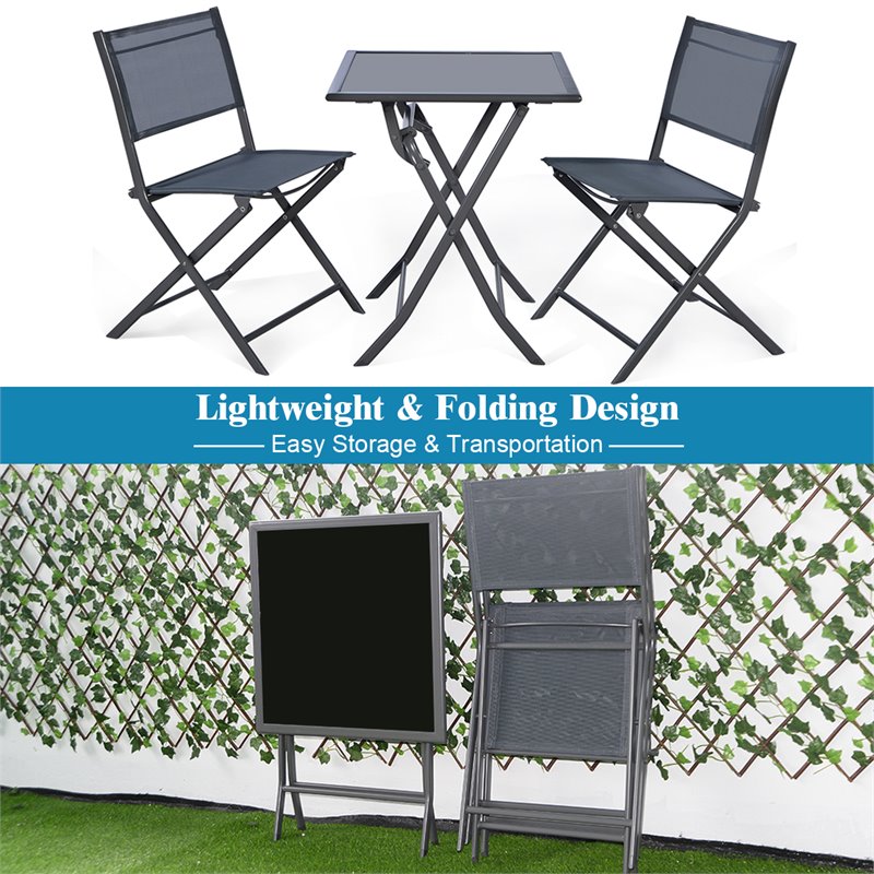 Maklaine 3 Pieces Metal Outdoor Patio Bistro Set for Garden Backyard in Gray