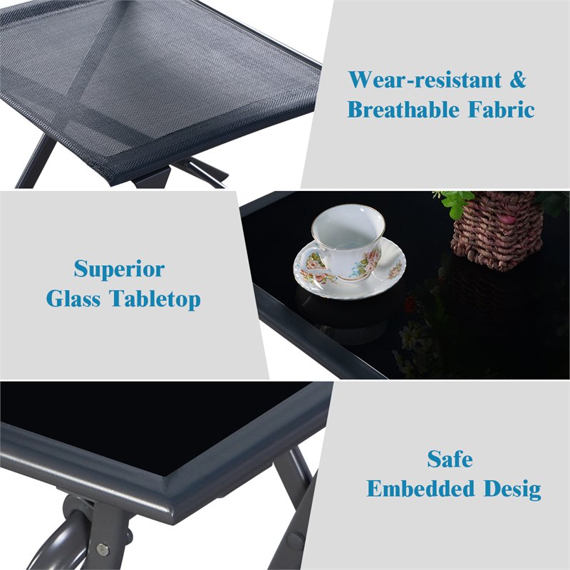 Maklaine 3 Pieces Metal Outdoor Patio Bistro Set for Garden Backyard in Gray