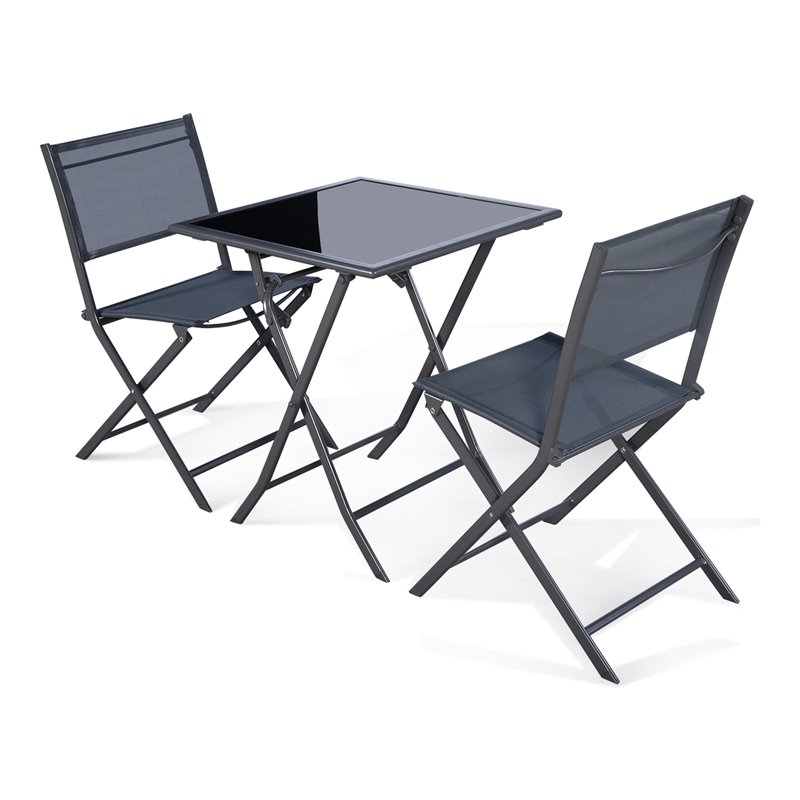 Maklaine 3 Pieces Metal Outdoor Patio Bistro Set for Garden Backyard in Gray