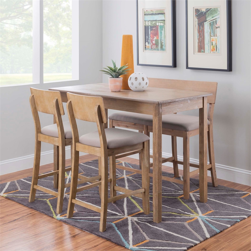 Maklaine Modern Transitional Wood Tavern Table in Washed Gray