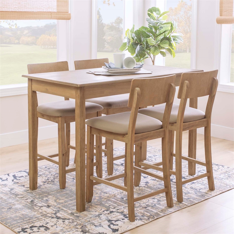 Maklaine Modern Transitional Wood Tavern Table in Washed Gray