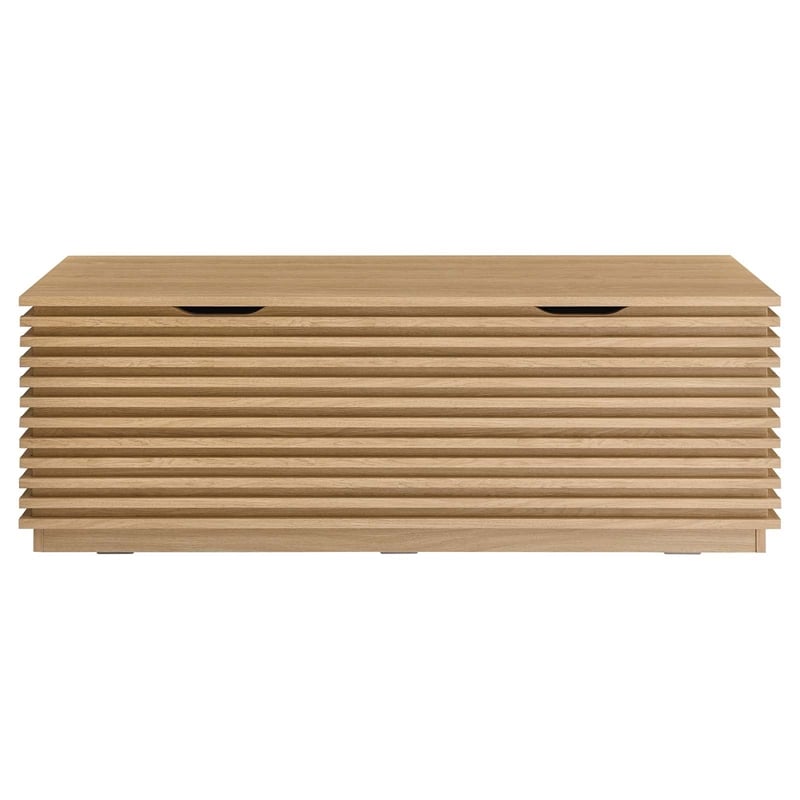 Maklaine Contemporary Particleboard and Laminate Storage Bench in Oak
