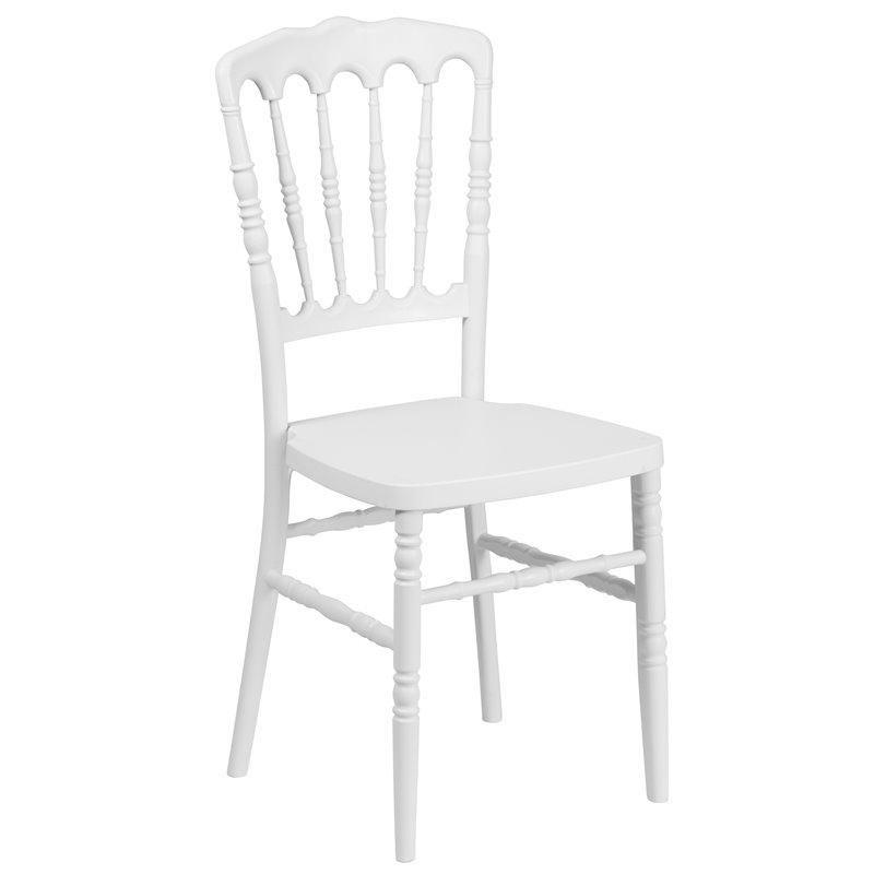 Maklaine Transitional Napoleon Resin Stackable Accent Chair in White