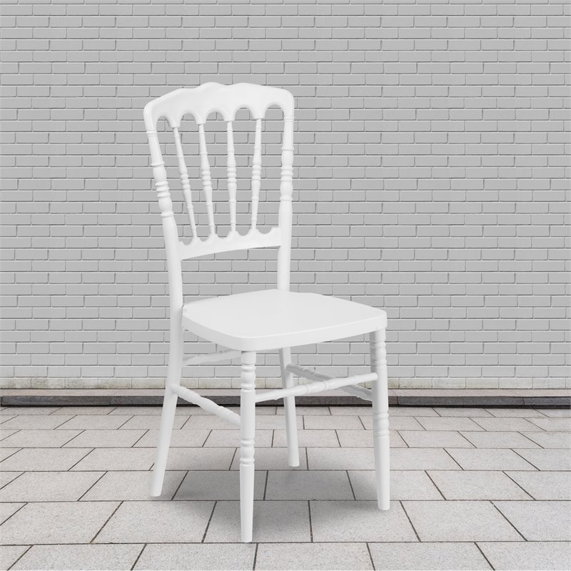 Maklaine Transitional Napoleon Resin Stackable Accent Chair in White