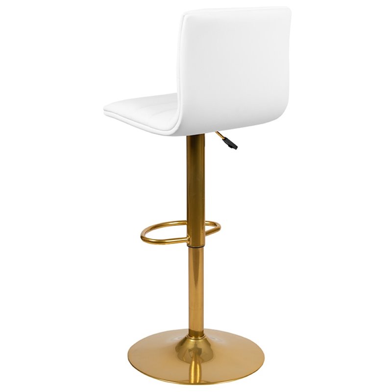 Maklaine Adjustable Faux Leather Bar Stool in White and Gold (Set of 2)