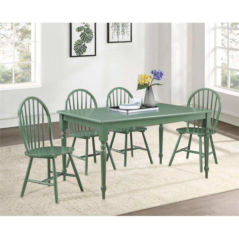 Maklaine Wood Farmhouse 5pc Dining Set in Equestrian Green Finish
