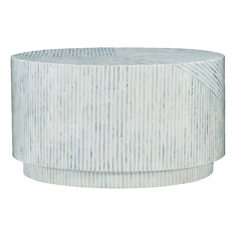 Maklaine Round Modern Mosaic Inlay Coffee Table in Blue & Gray Mother of Pearl