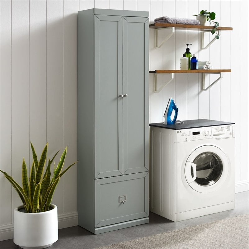 Maklaine Modern / Contemporary Wood/Metal Pantry Closet in Gray