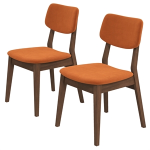 Maklaine Mid-Century Velvet Dining Room&Kitchen Chair in Burnt Orange (Set of 2)
