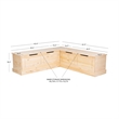 Maklaine Rustic Backless Corner Nook with Storage in Solid Unfinished Pine