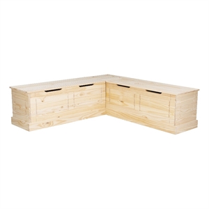 Maklaine Rustic Backless Corner Nook with Storage in Solid Unfinished Pine