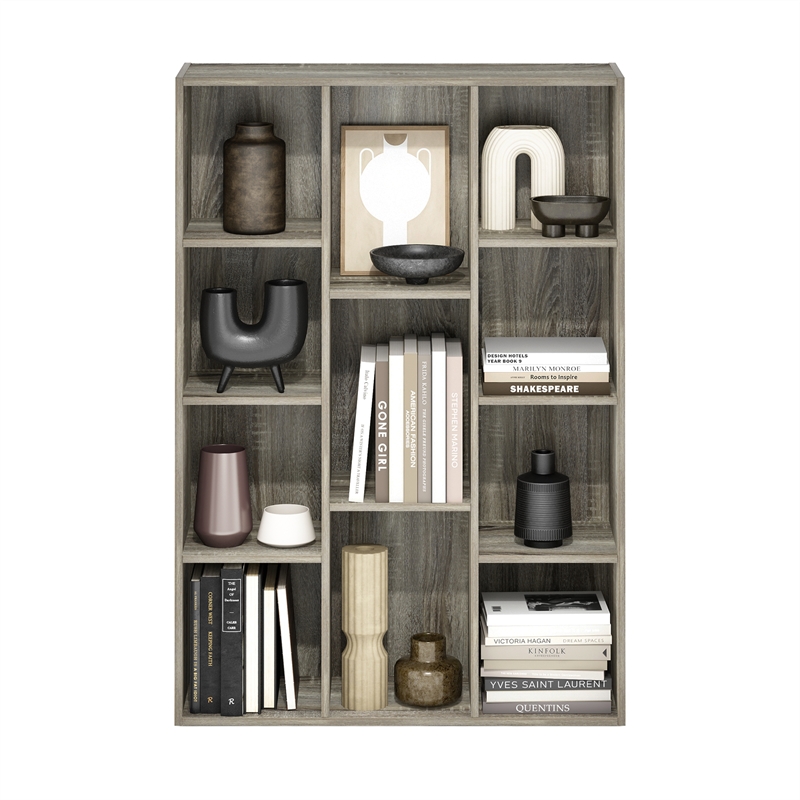 Maklaine 11-Cube Reversible Open Shelf Bookcase in French Oak