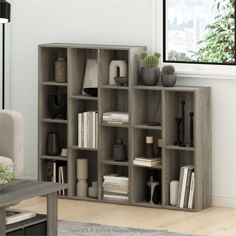 Maklaine 11-Cube Reversible Open Shelf Bookcase in French Oak