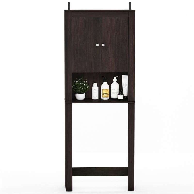 Maklaine Contemporary Engineered Wood Double Door Bath Cabinet in Espresso