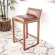 Maklaine Mid-Century Modern Design Square Genuine Leather Counter Stool in Tan