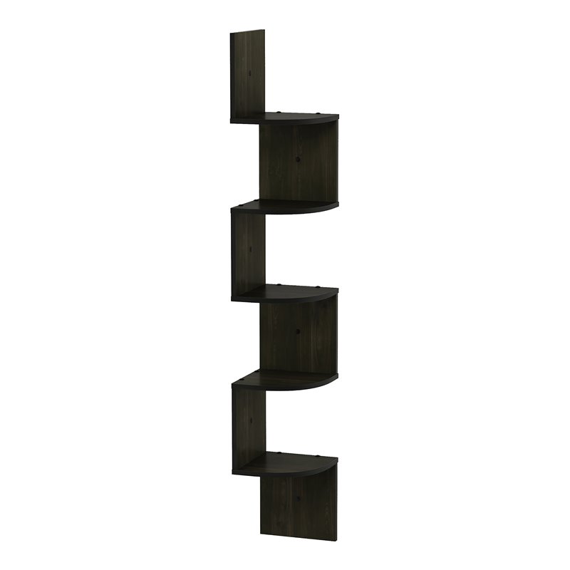 Maklaine Wood 5-Tier Wall Mount Floating Radial Corner Shelf in Espresso