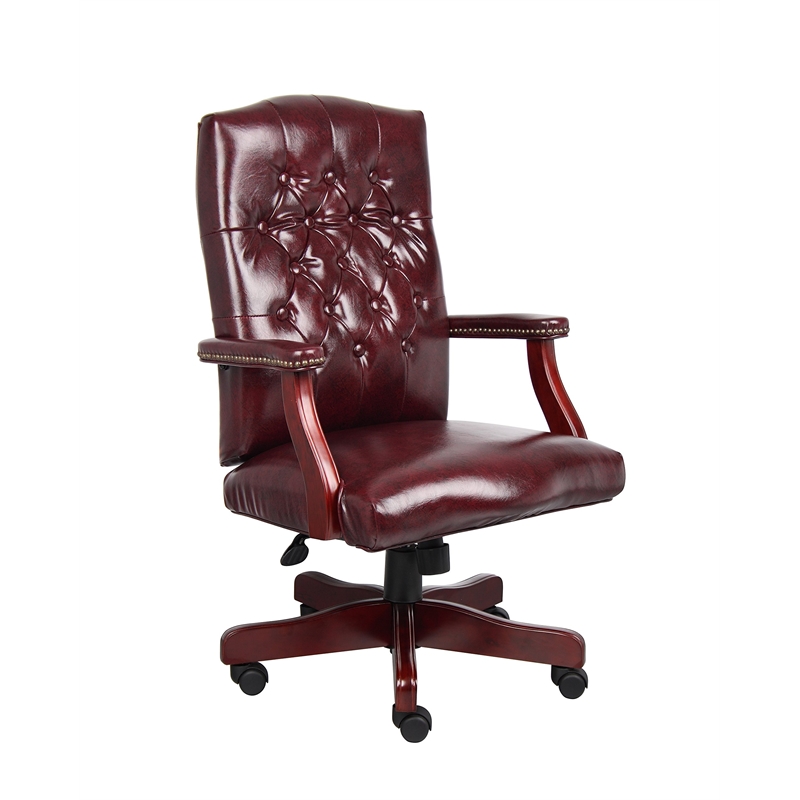 Maklaine Traditional High Back Faux Leather Tufted Executive Chair in Oxblood