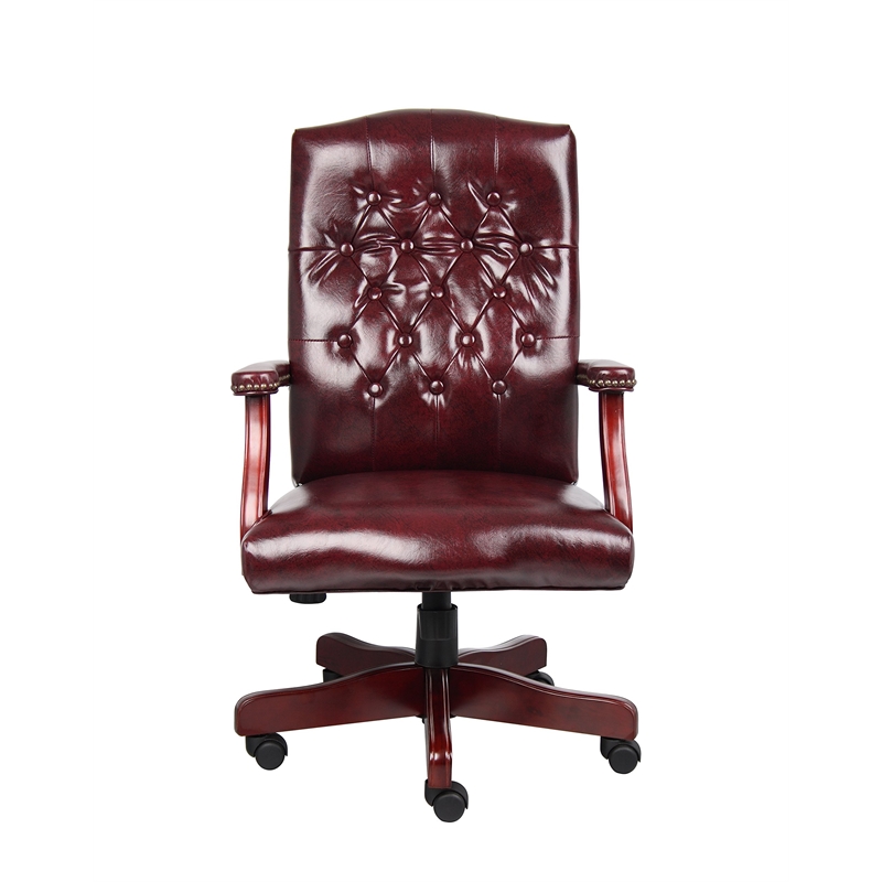Maklaine Traditional High Back Faux Leather Tufted Executive Chair in Oxblood