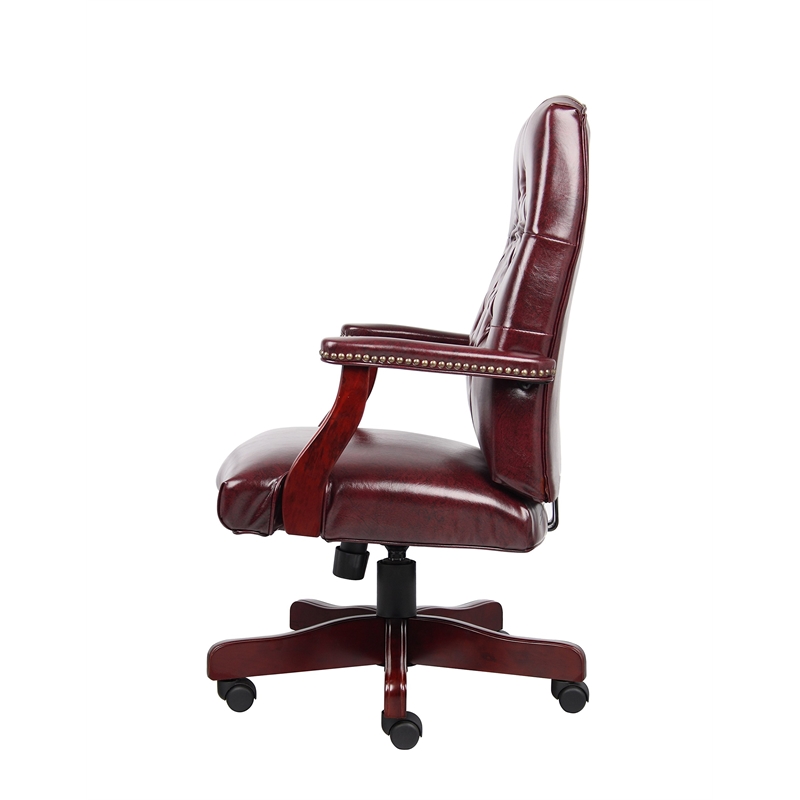 Maklaine Traditional High Back Faux Leather Tufted Executive Chair in Oxblood