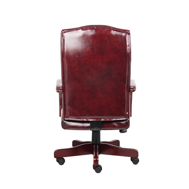 Maklaine Traditional High Back Faux Leather Tufted Executive Chair in Oxblood