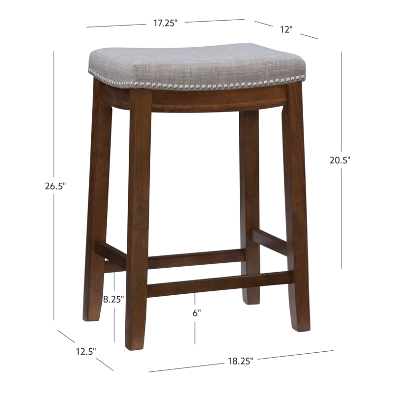 Maklaine Counter Stool Gray Woven Padded Seat Wood Frame in Rustic Brown