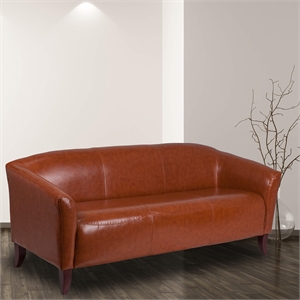 Maklaine Elegant Modern / Contemporary Faux Leather Sofa in Cognac