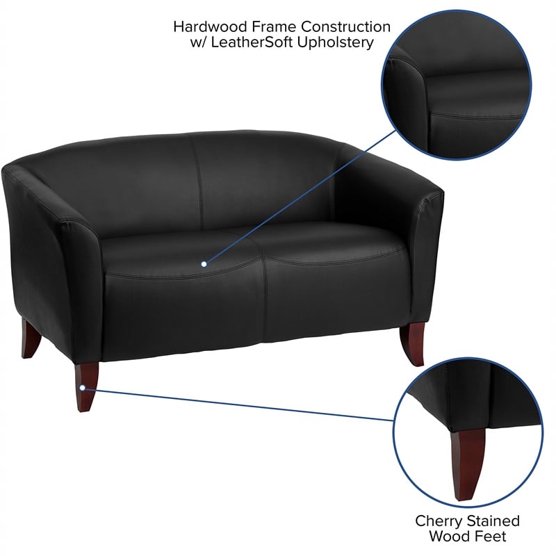 Maklaine Modern / Contemporary Leather Loveseat in Black Finish
