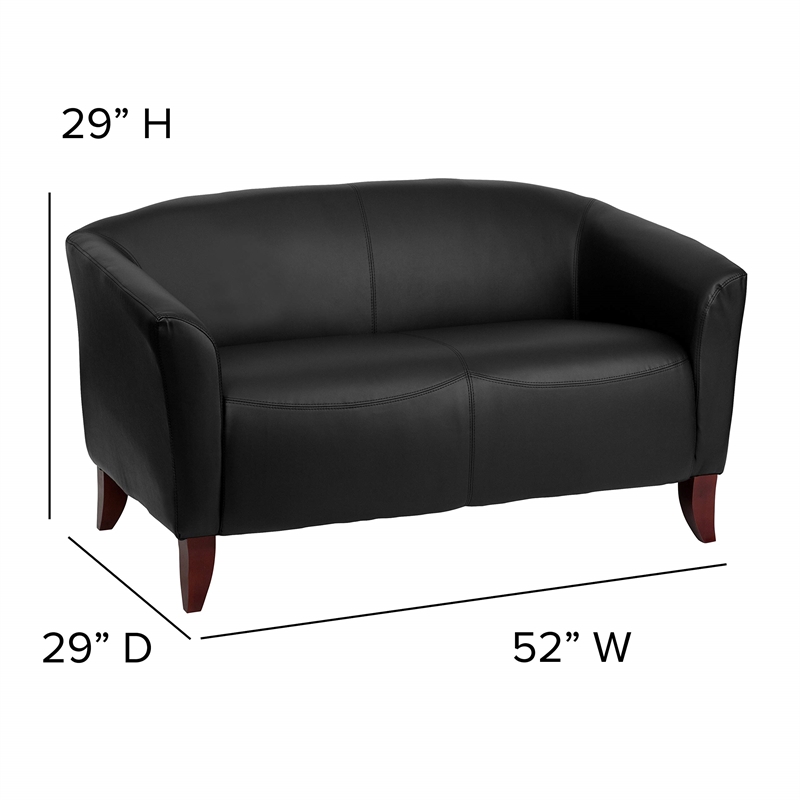 Maklaine Modern / Contemporary Leather Loveseat in Black Finish