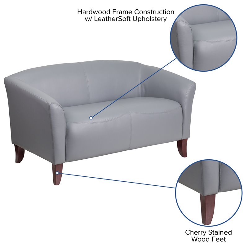 Maklaine Modern / Contemporary Leather Reception Loveseat in Gray