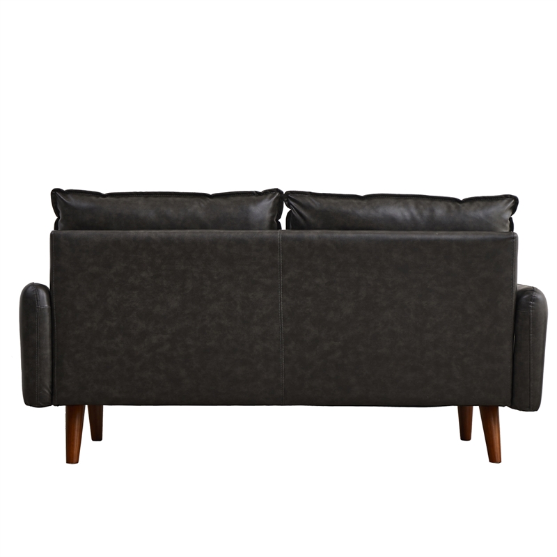 Maklaine Modern Sofa Faux Leather Couch for Living Room Office Dark Gray