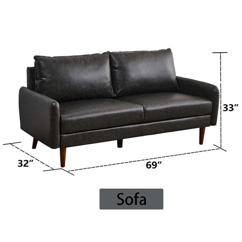 Maklaine Modern Sofa Faux Leather Couch for Living Room Office Dark Gray