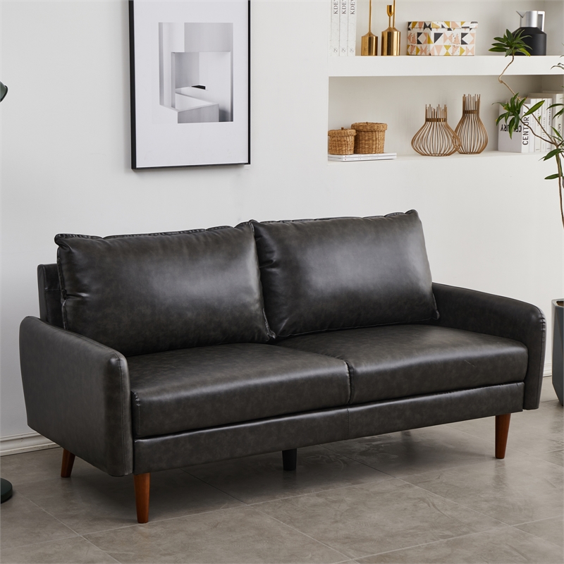 Maklaine Modern Sofa Faux Leather Couch for Living Room Office Dark Gray