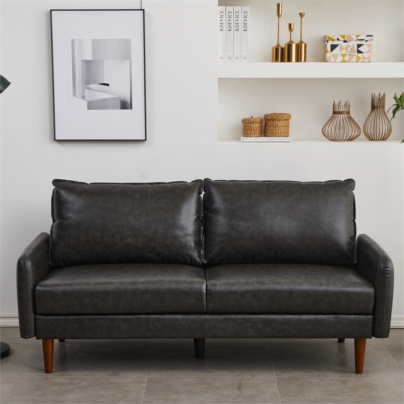 Maklaine Modern Sofa Faux Leather Couch for Living Room Office Dark Gray