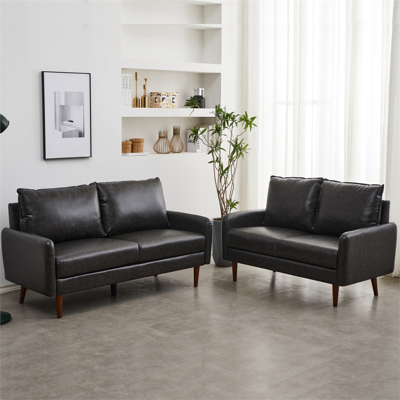 Maklaine Modern Sofa Faux Leather Couch for Living Room Office Dark Gray
