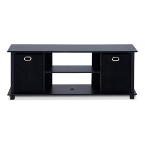Maklaine Wood Entertainment Center w/Storage Bins for TV up to 50&quot in Black