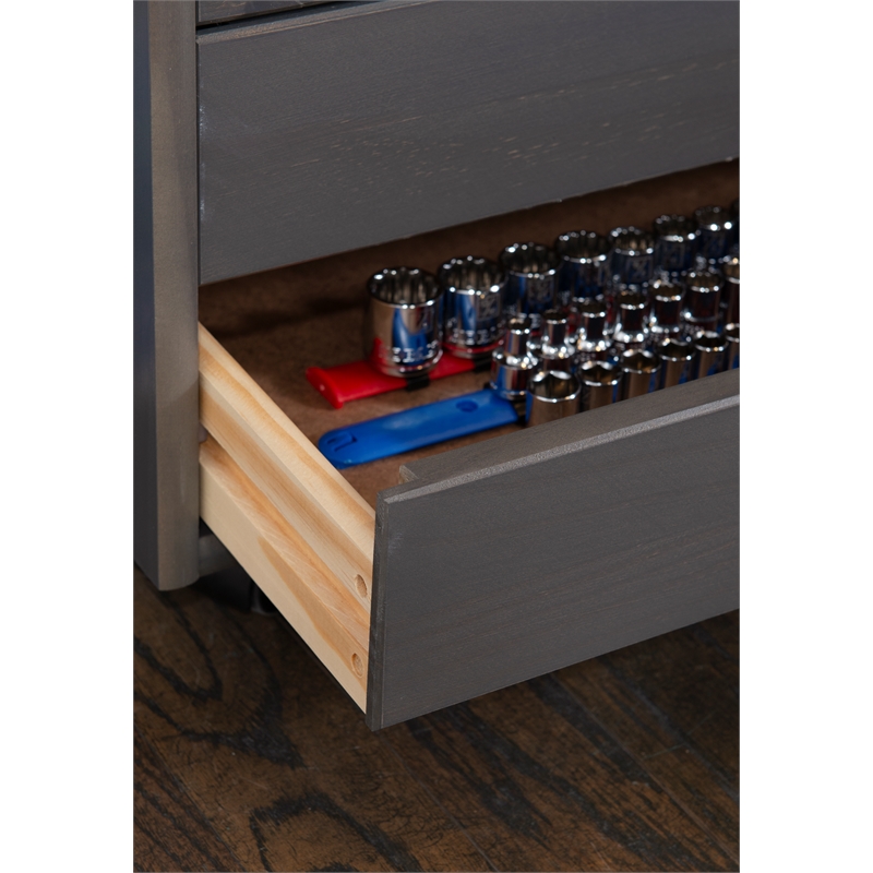 Maklaine Transitional Six Drawer Wide Rolling Cart in Gray Wood