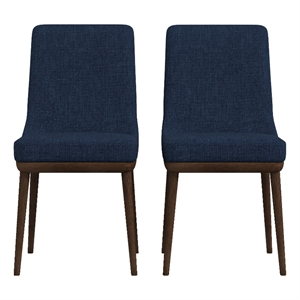 Maklaine Mid-Century Modern Polyester Blend Fabric Dining Chair in Blue (Pair)