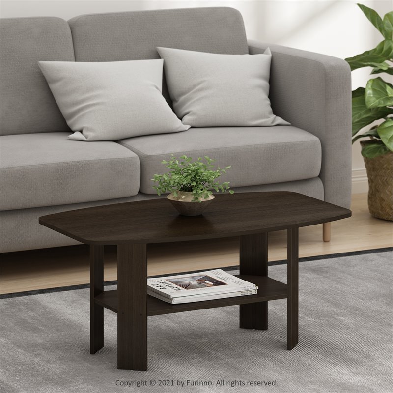 Maklaine Contemporary Engineered Wood Simple Design Coffee Table in Dark Brown