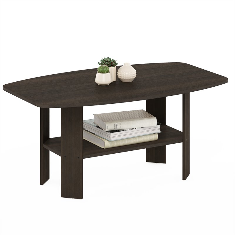 Maklaine Contemporary Engineered Wood Simple Design Coffee Table in Dark Brown