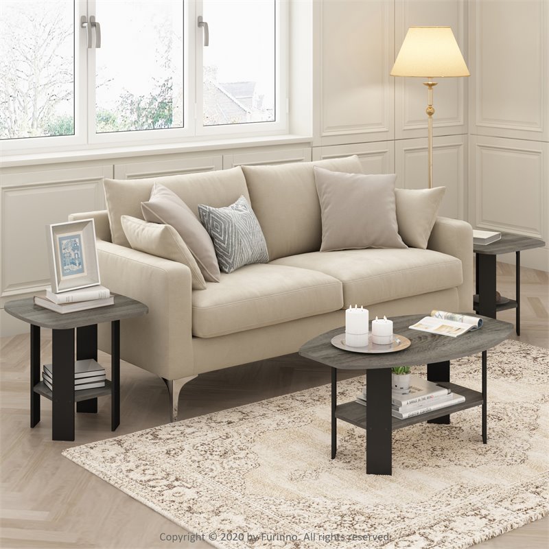 Maklaine Engineered Wood Simple Design Coffee Table in French Oak Gray/Black