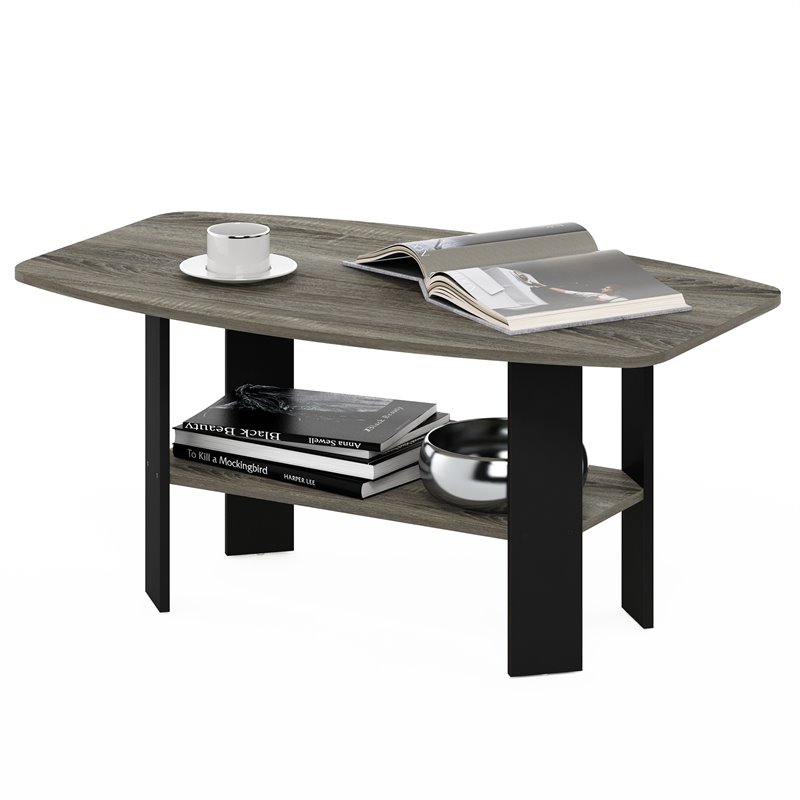 Maklaine Engineered Wood Simple Design Coffee Table in French Oak Gray/Black