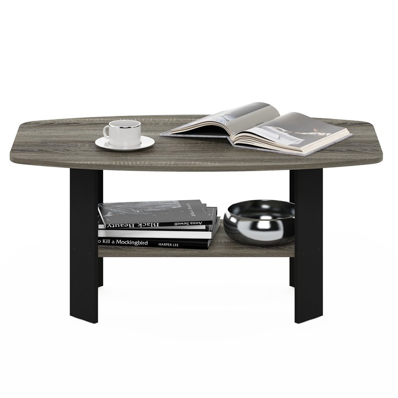 Maklaine Engineered Wood Simple Design Coffee Table in French Oak Gray/Black