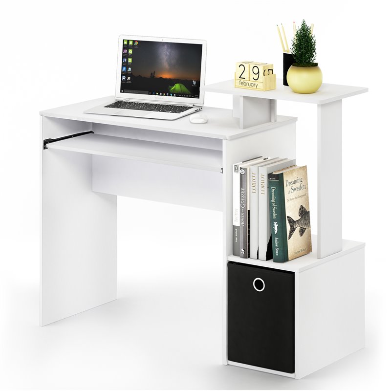Maklaine Wood Multipurpose Computer Writing Desk w/Bin in White/Black