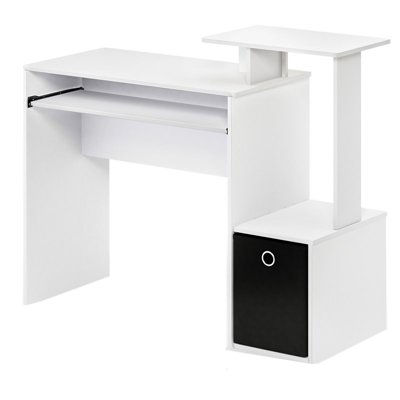 Maklaine Wood Multipurpose Computer Writing Desk w/Bin in White/Black